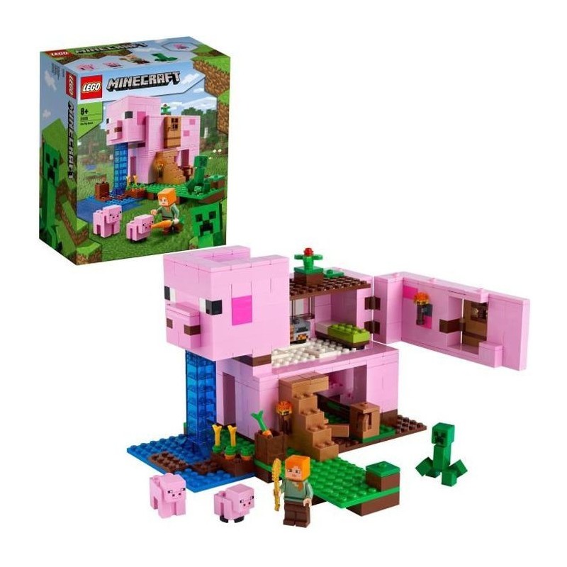 LEGO Minecraft 21170 La Maison Cochon, Jouet de Construction, avec Figurine Creeper