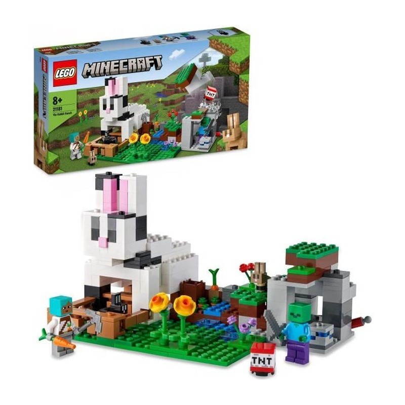 LEGO 21181 Minecraft Le Ranch Lapin, Set de Construction, Jouet Enfants des 8 ans avec Figurines Dresseur, Zombie, Animaux