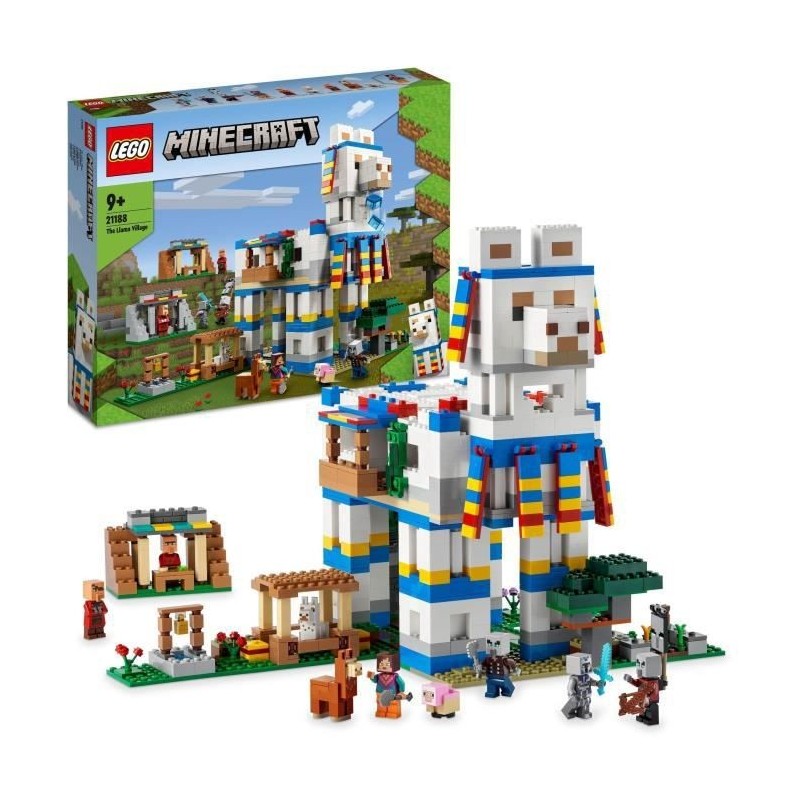 LEGO 21188 Minecraft Le Village Lama, Jouet de Maison, avec Figurines de Villageois, Illageois, Mouton et Épée en Diamant