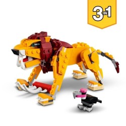 LEGO Creator 3-en-1 31112 Le Lion Sauvage, Figurines d'Animaux, Jouet de Construction