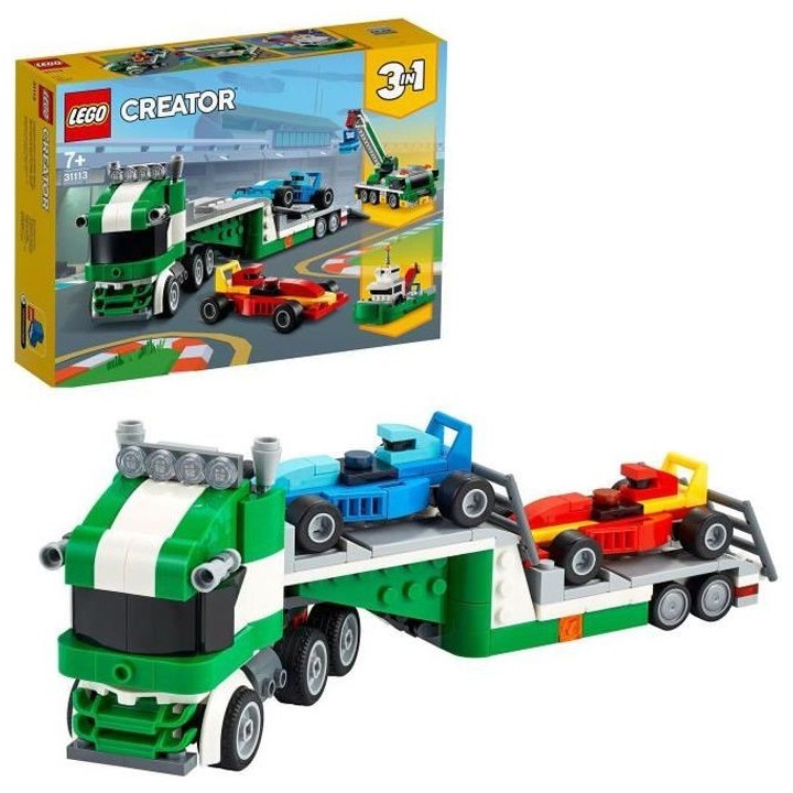 LEGO Creator 3-en-1 31113 Le Transporteur de Voitures de Course, Jouet