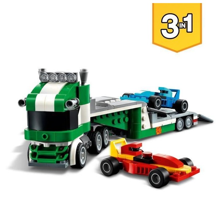 LEGO Creator 3-en-1 31113 Le Transporteur de Voitures de Course, Jouet
