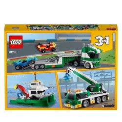 LEGO Creator 3-en-1 31113 Le Transporteur de Voitures de Course, Jouet, Camion avec Remorque