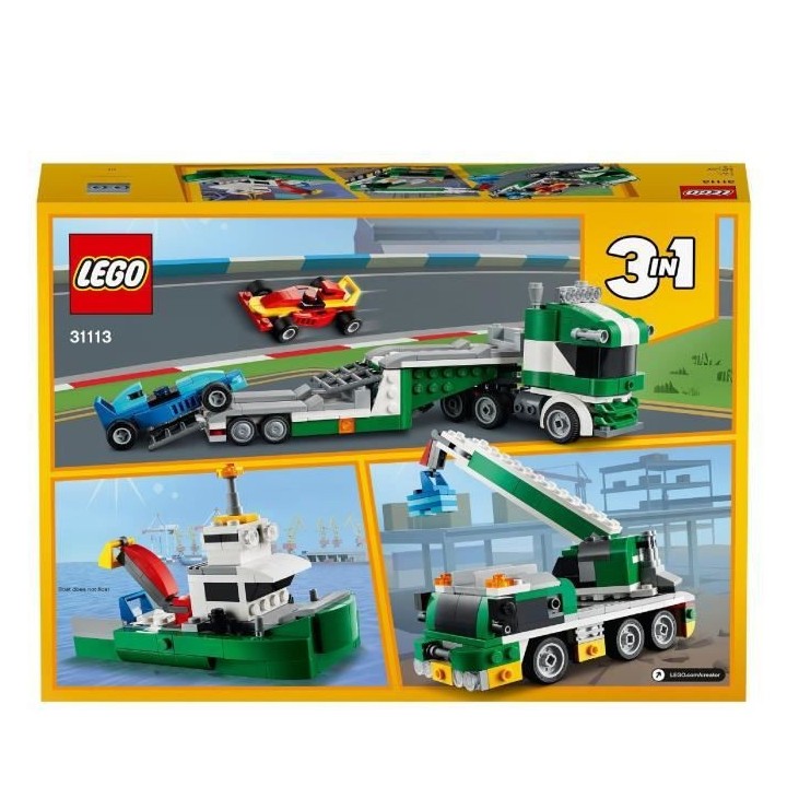 LEGO Creator 3-en-1 31113 Le Transporteur de Voitures de Course, Jouet