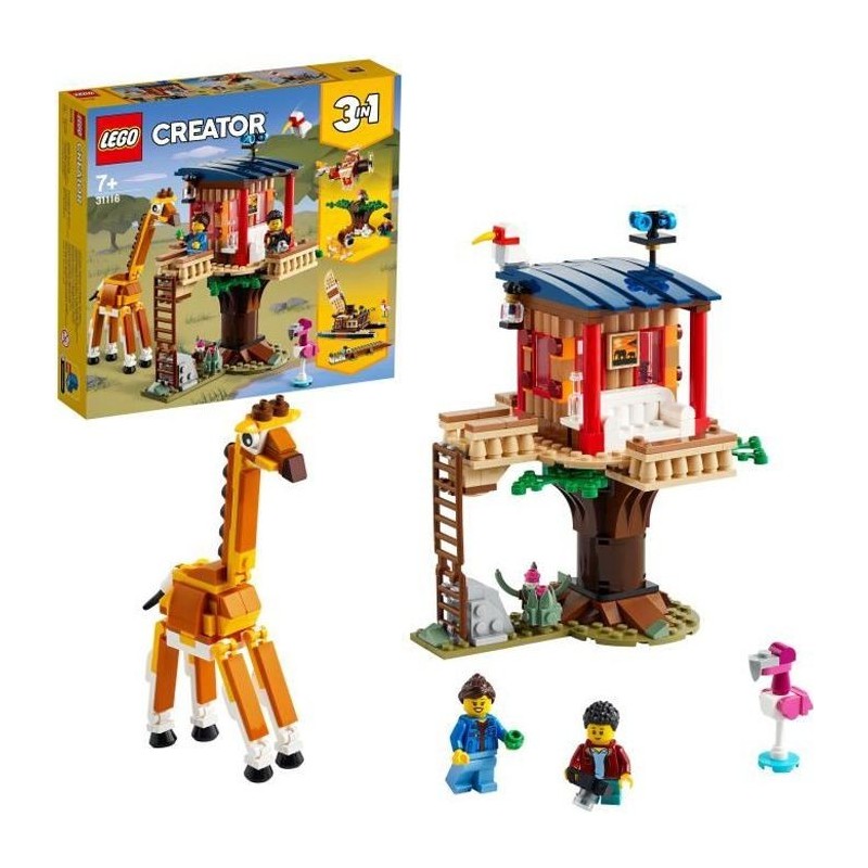 LEGO Creator 3-en-1 31116 La Cabane dans l'Arbre du Safari, Jouet, Bateau, Avion et Figurines