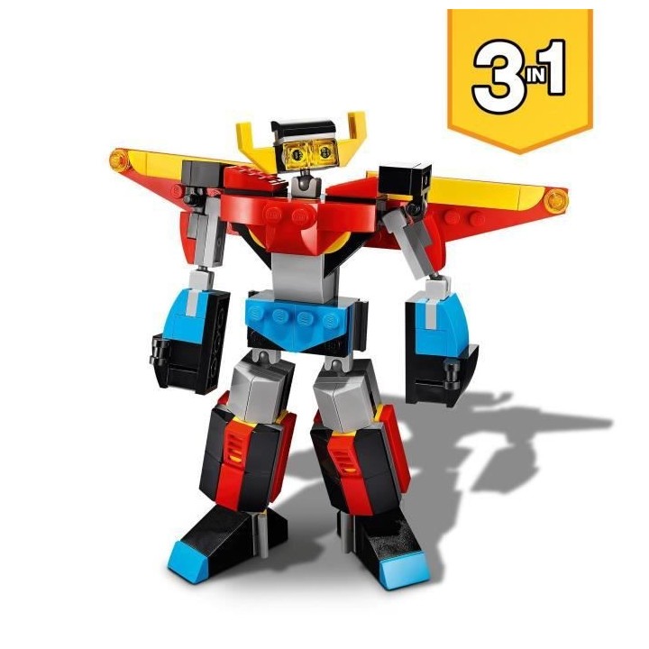 LEGO Creator 31124 Le Super Robot, Jouet 3 en 1 Robot Dragon Avion