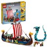 LEGO 31132 Creator 3-en-1 Le Bateau Viking et le Serpent de Midgard, Jouet Transformable en Maison avec un Dragon ou un Loup,