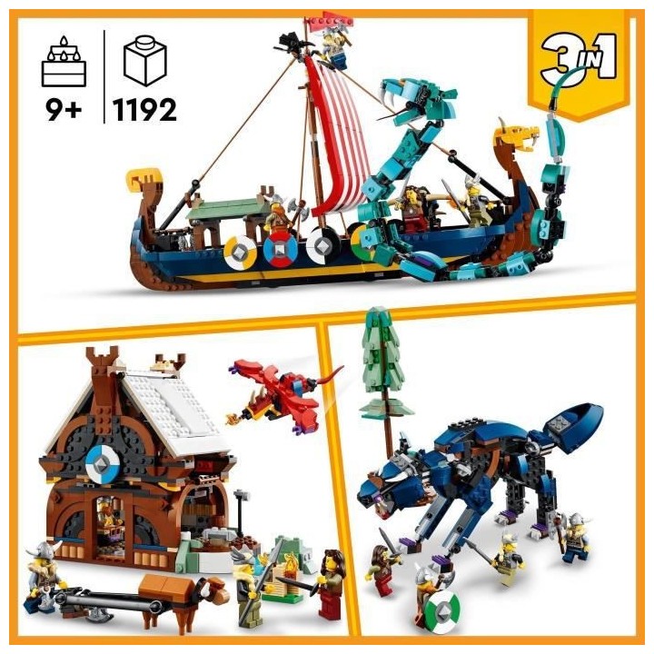 LEGO 31132 Creator 3-en-1 Le Bateau Viking et le Serpent de Midgard, J