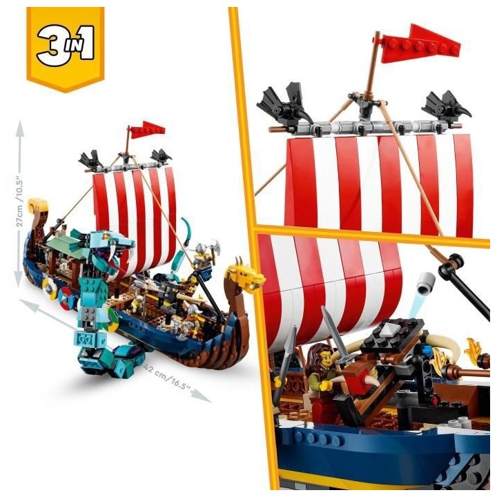 LEGO 31132 Creator 3-en-1 Le Bateau Viking et le Serpent de Midgard, J