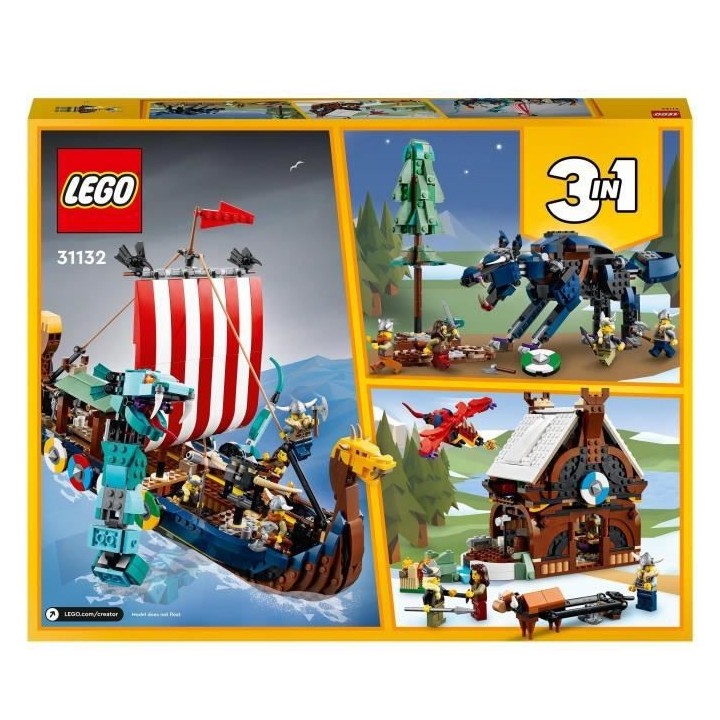 LEGO 31132 Creator 3-en-1 Le Bateau Viking et le Serpent de Midgard, J