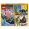 LEGO 31132 Creator 3-en-1 Le Bateau Viking et le Serpent de Midgard, Jouet Transformable en Maison avec un Dragon ou un Loup,