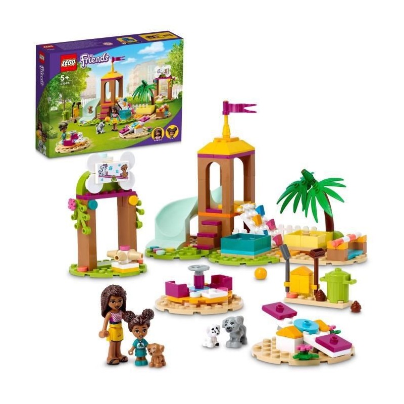 LEGO 41698 Friends L'Aire De Jeu Pour Chien Jouet Pour les Enfants de 5 Ans et Plus, avec Toboggan et Mini-Poupée, Idée Cadeau