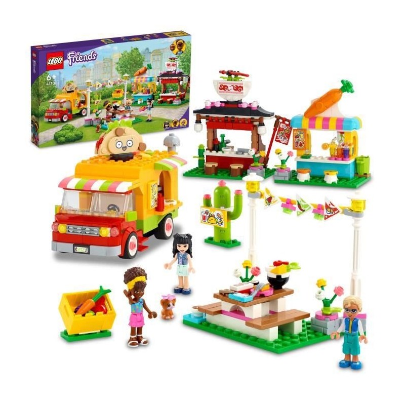 LEGO 41701 Friends Le Marché de Street Food, avec Jouet Camion Tacos et Bar a Jus, Idée de Cadeau Créatif pour Enfants +6 ans