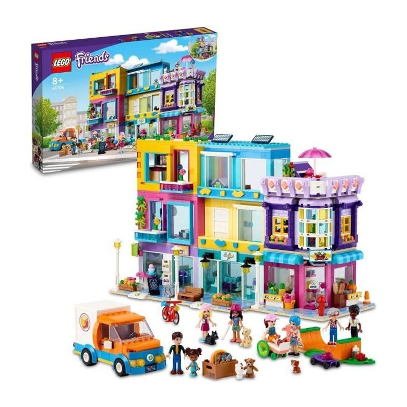 LEGO 41704 Friends L'Immeuble de La Grand-Rue, Maison de Poupée Heartlake City avec Café et Salon de Coiffure, 7 Mini-Poupées