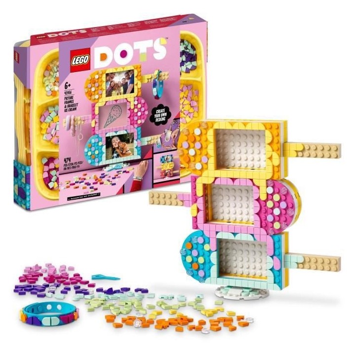 LEGO 41956 DOTS Cadres Photo et Bracelet Creme Glacée, Activité Manu