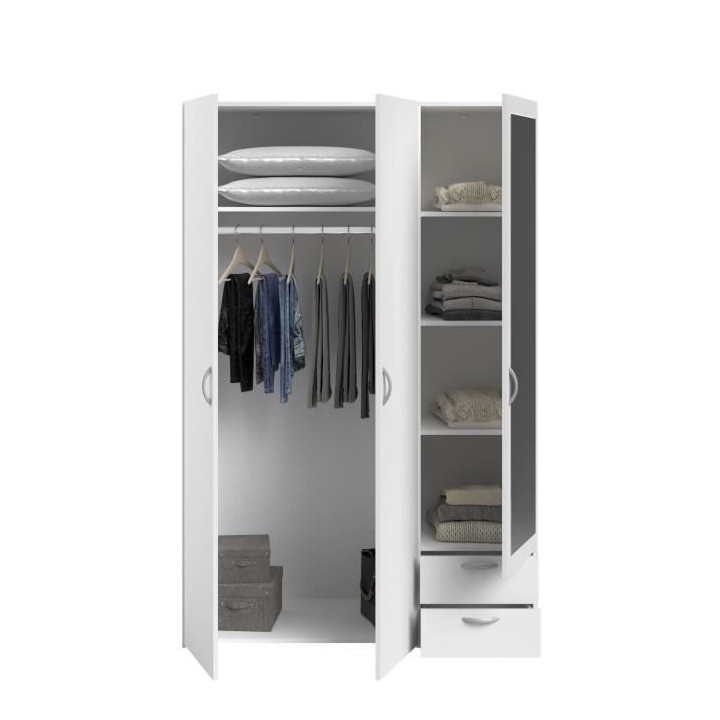 Armoire 3 portes battantes avec miroir + 2 tiroirs - Panneaux de parti