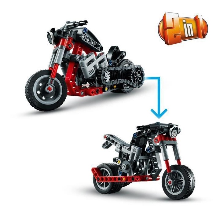 LEGO 42132 La Moto, Maquette a Construire 2 en 1, Jouet de Constructio