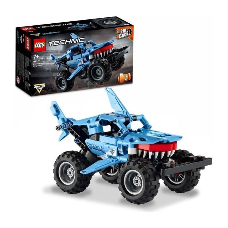 LEGO 42134 Technic Monster Jam Megalodon, Voiture Jouet pour Enfants +7 Ans 2 en 1 Truck et Low Racer Lusca a Rétrofriction