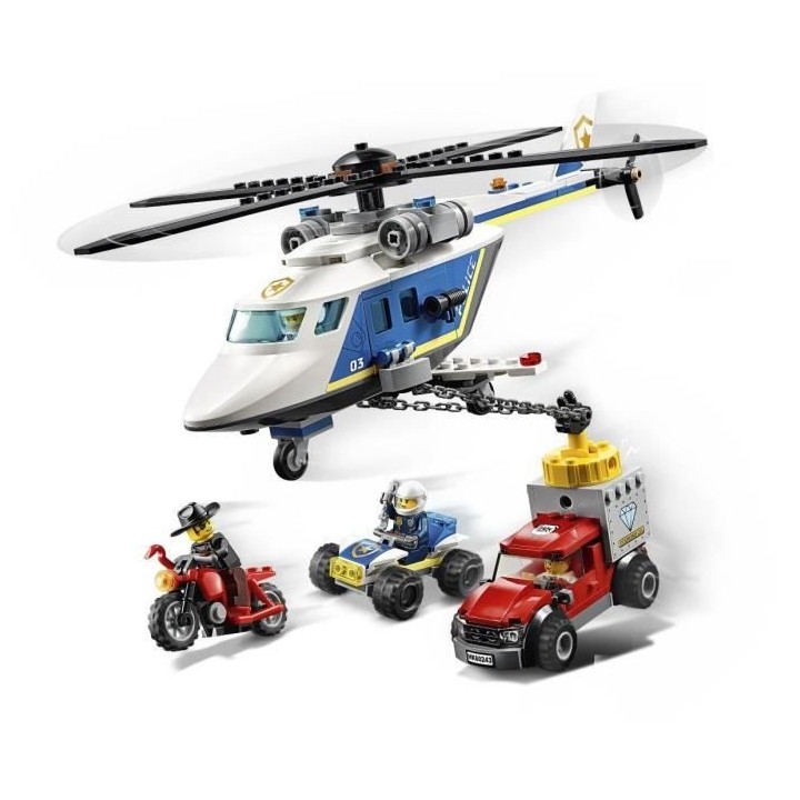 LEGO City 60243 L'Arrestation en Hélicoptere, Jouet, Moto et Camion,