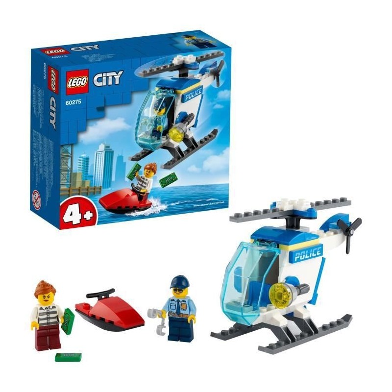 LEGO City 60275 L'Hélicoptere de la Police, Jouet avec Minifigurines, Policier, Jet-Ski