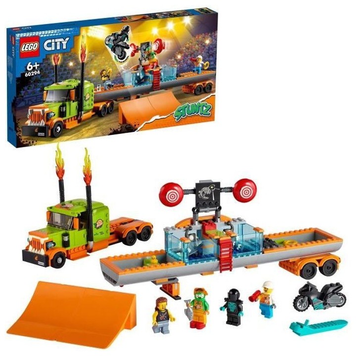 LEGO 60294 City Stuntz Le Camion de Spectacle des Cascadeurs, Moto a R