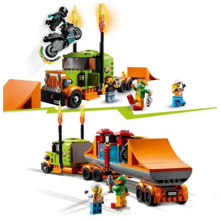 LEGO 60294 City Stuntz Le Camion de Spectacle des Cascadeurs, Moto a R