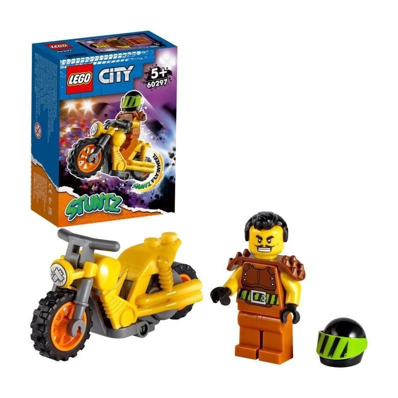 LEGO 60297 City Stuntz La Moto de Cascade Démolition, Ensemble Moto Jouet a Rétrofriction pour Enfants +5 ans avec Figurine Wa