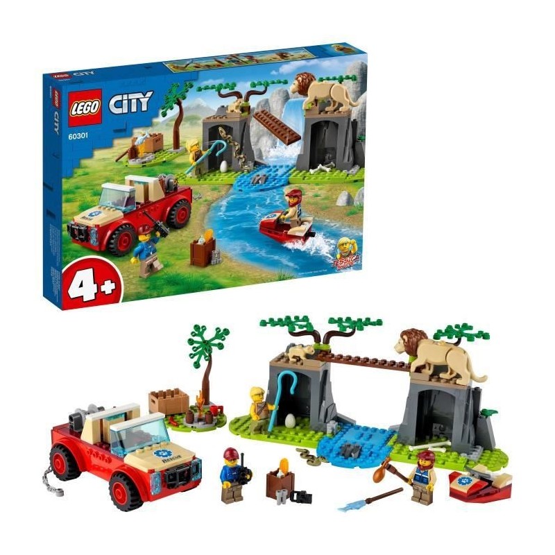 LEGO 60301 City Wildlife Le tout-terrain de sauvetage des animaux sauvages, jouet voiture tout terrain avec figurines