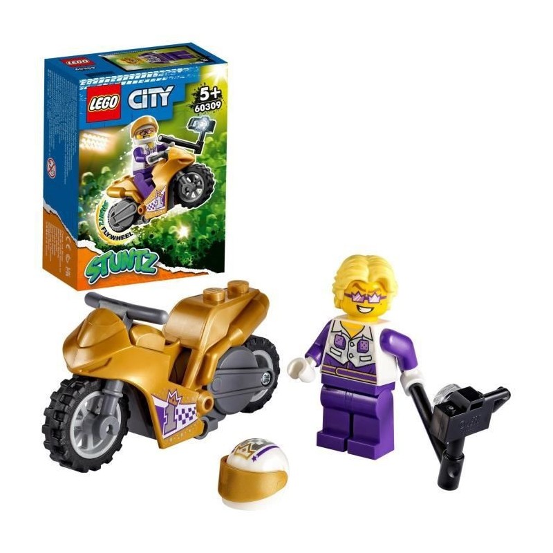 LEGO 60309 City Stuntz La Moto De Cascade Selfie, Jouet De Cascadeur a Rétrofriction Pour Enfants Des 5 Ans, Avec Perche Selfie