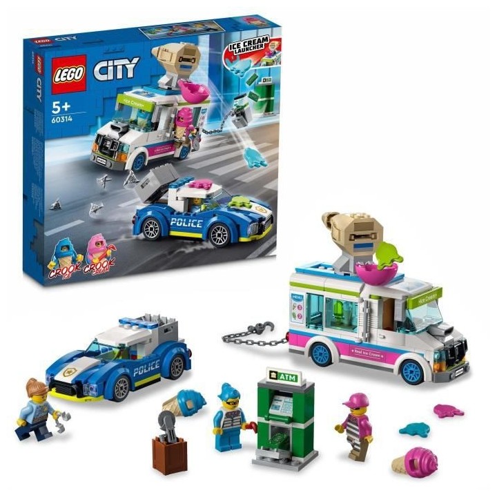 LEGO 60314 City La Course-Poursuite du Camion de Glaces, Jouet Voiture