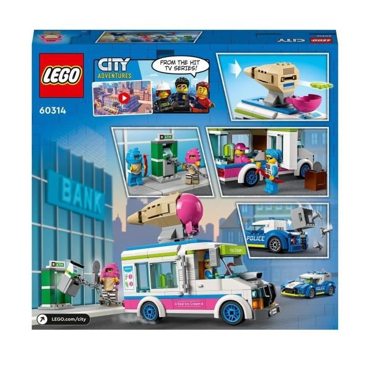 LEGO 60314 City La Course-Poursuite du Camion de Glaces, Jouet Voiture