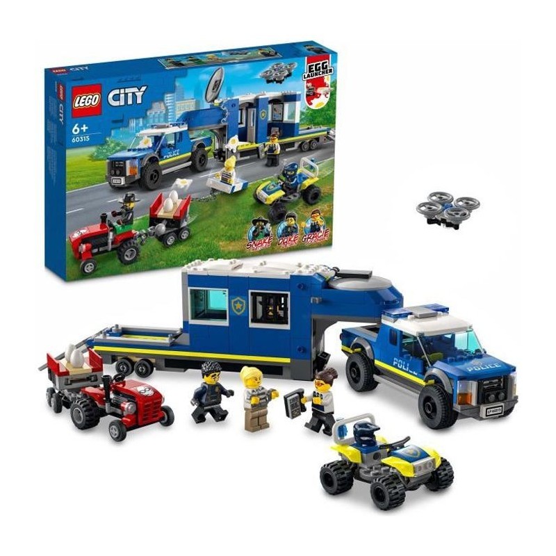 LEGO 60315 City Le Camion de Commandement Mobile de La Police, Jouet Aventures avec Tracteur, Drone et 4 Minifigures