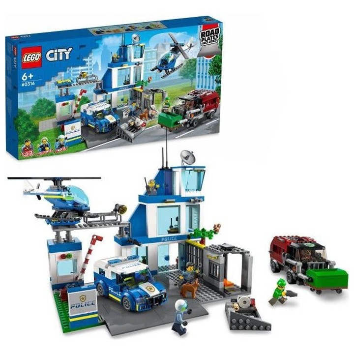 LEGO City 60316 Le Commissariat de Police, Jouet Hélicoptere, Voiture