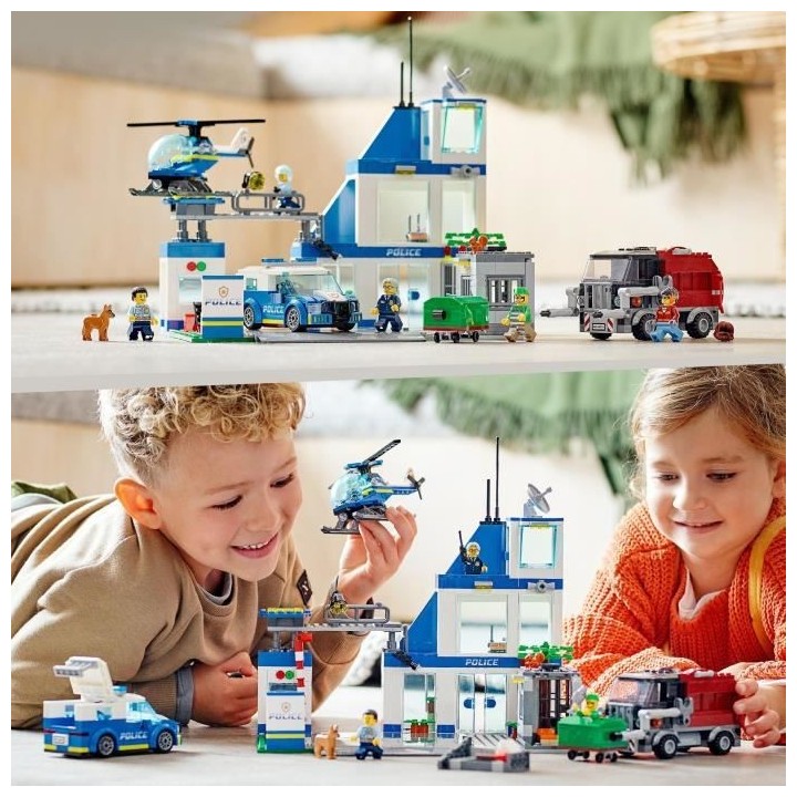 LEGO City 60316 Le Commissariat de Police, Jouet Hélicoptere, Voiture