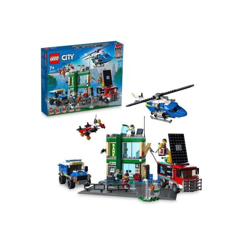 LEGO 60317 City La Course-Poursuite de La Police a La Banque, Jouets Drone et 2 Camions pour Enfants +7 ans, Sets d'Aventures