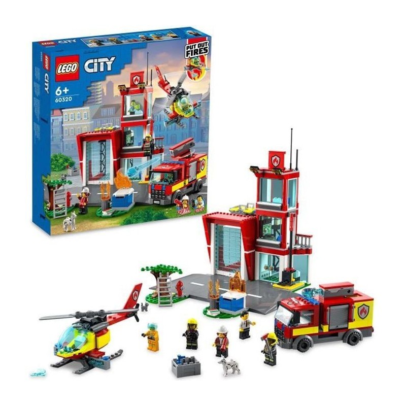 LEGO 60320 City Fire La Caserne Des Pompiers, Set avec Garage, Jouet Camion et Hélicoptere pour les Enfants des 6 ans