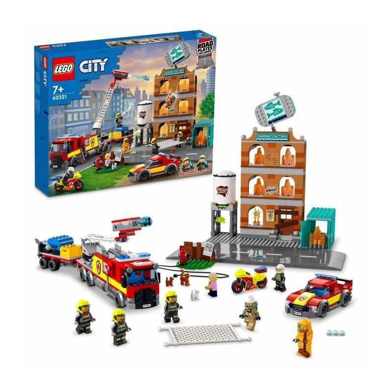 LEGO 60321 City Fire La Brigade Pompiers Set de Construction avec Flammes, Minifigures, Jouet Camion pour Enfants des 7 ans