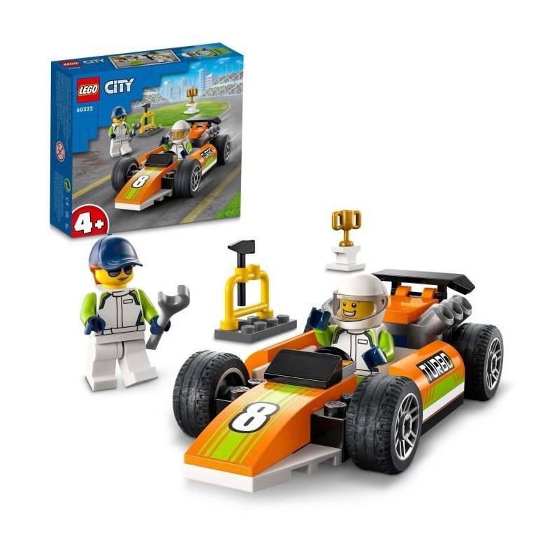 LEGO 60322 City Great Vehicles La Voiture de Course, Jouets Créatifs Style Formule 1 pour Enfants +4 Ans, avec Minifigures