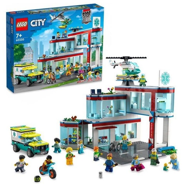 LEGO 60330 City L'Hôpital, Set de Construction, Jouet Camion d'Ambula