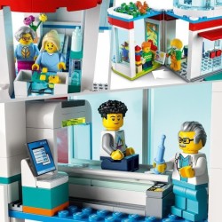 LEGO 60330 City L'Hôpital, Set de Construction, Jouet Camion d'Ambulance, Hélicoptere et 12 Minifigures pour Enfants +7 ans