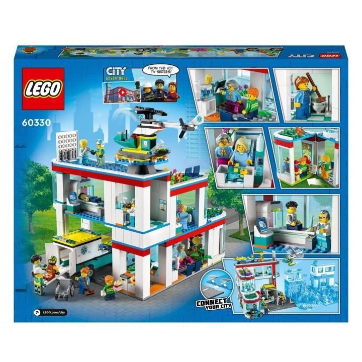 LEGO 60330 City L'Hôpital, Set de Construction, Jouet Camion d'Ambula