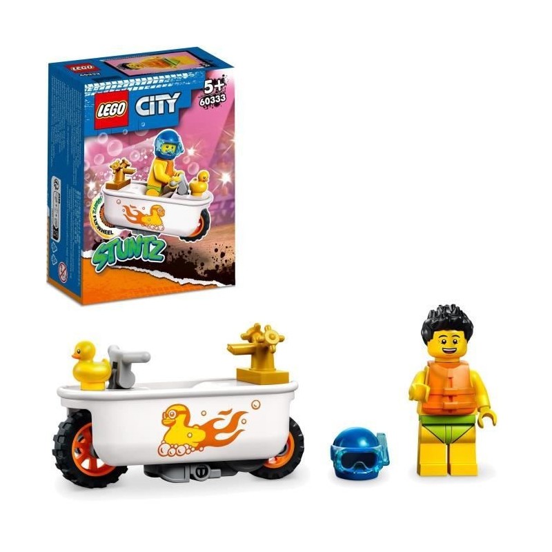 LEGO 60333 City Stuntz La Moto de Cascade Baignoire, Jouet avec Minifigurines de Cascadeurs, Idée Cadeau pour Garçons et Fille