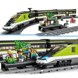 LEGO 60337 City Le Train de Voyageurs Express, Jouet de Locomotive Télécommandé avec Phares, Rails, Wagon-Restaurant, des 7 a