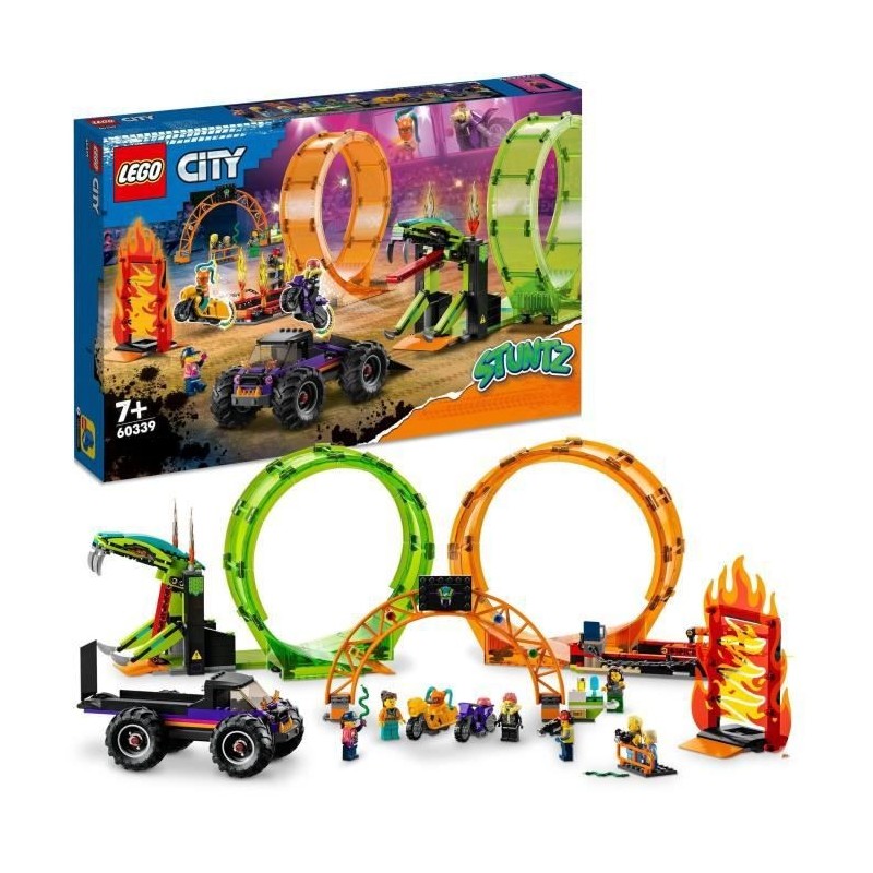 LEGO 60339 City Stuntz L'Arene de Cascade avec Double Looping, Monster Truck avec Rampe et Minifigurines de Cascadeur, des 7 ans