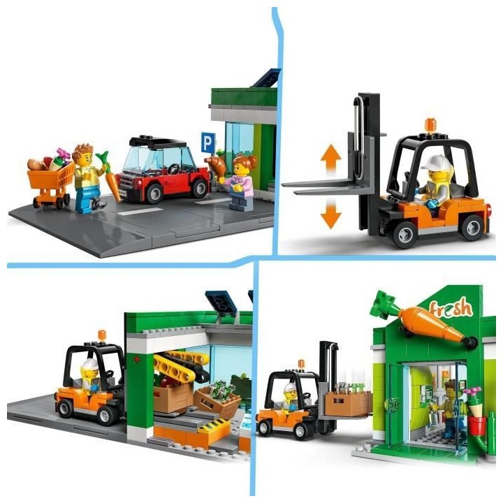 LEGO City 60347 L'Épicerie, Boutique, Chariot Élévateur et Plaques
