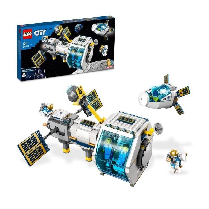 LEGO 60349 City La Station Spatiale Lunaire, Ensemble Inspiré de la NASA, 5 Astronautes, Capsule d'Amarrage et Laboratoires