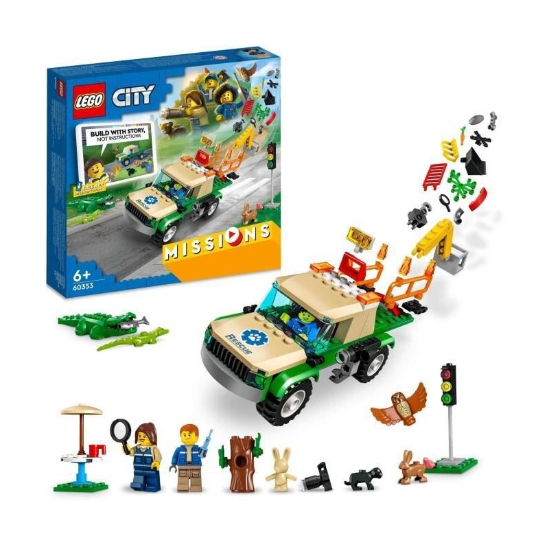 LEGO City 60353 Missions de Sauvetage des Animaux Sauvages, Jouet de Construction Interactif