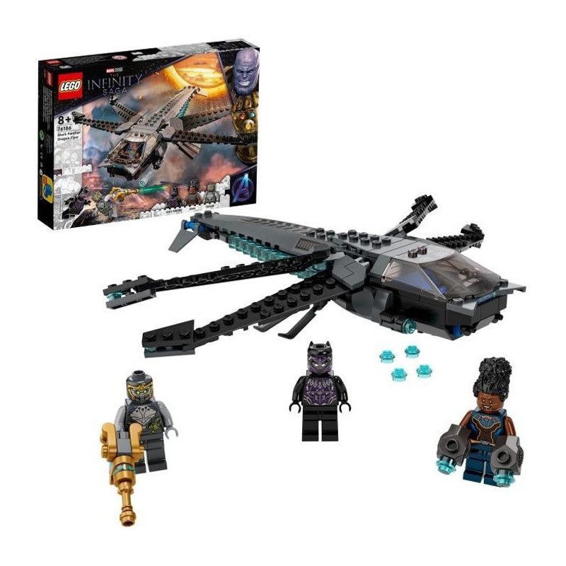 LEGO 76186 Marvel Le dragon volant de Black Panther – Jouet Avengers, Jeu de Construction Super Héros avec 3 Figurines