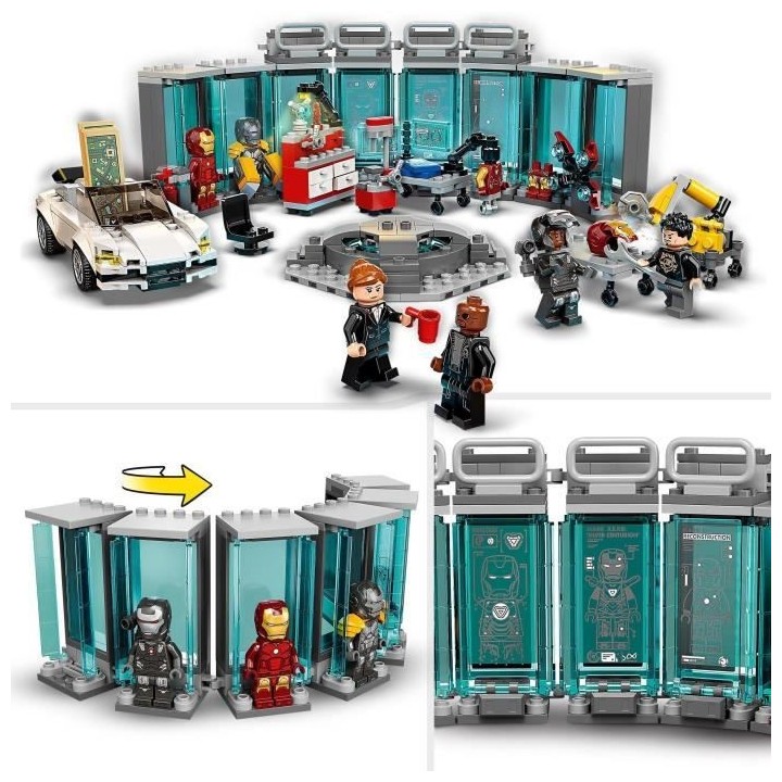 LEGO Marvel 76216 L'Armurerie d'Iron Man, Jouet a Construire, Minifigu