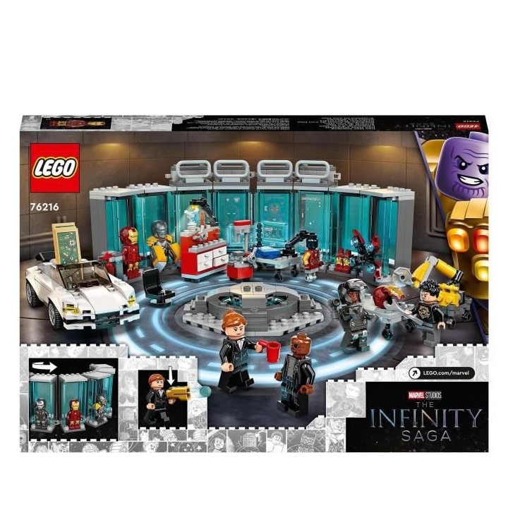 LEGO Marvel 76216 L'Armurerie d'Iron Man, Jouet a Construire, Minifigu